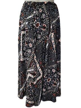 MAGIC Black Patchwork Floral & Paisley Print Boho Maxi Skirt - Women's 1X
